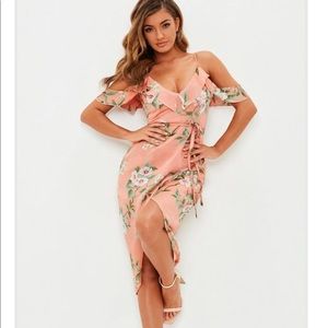 Missguided midi pink floral desss